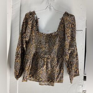 ⚡️LAST DAY⚡️ Madewell Floral Smocked Peplum Top Square Neck Long Sleeve Blouse